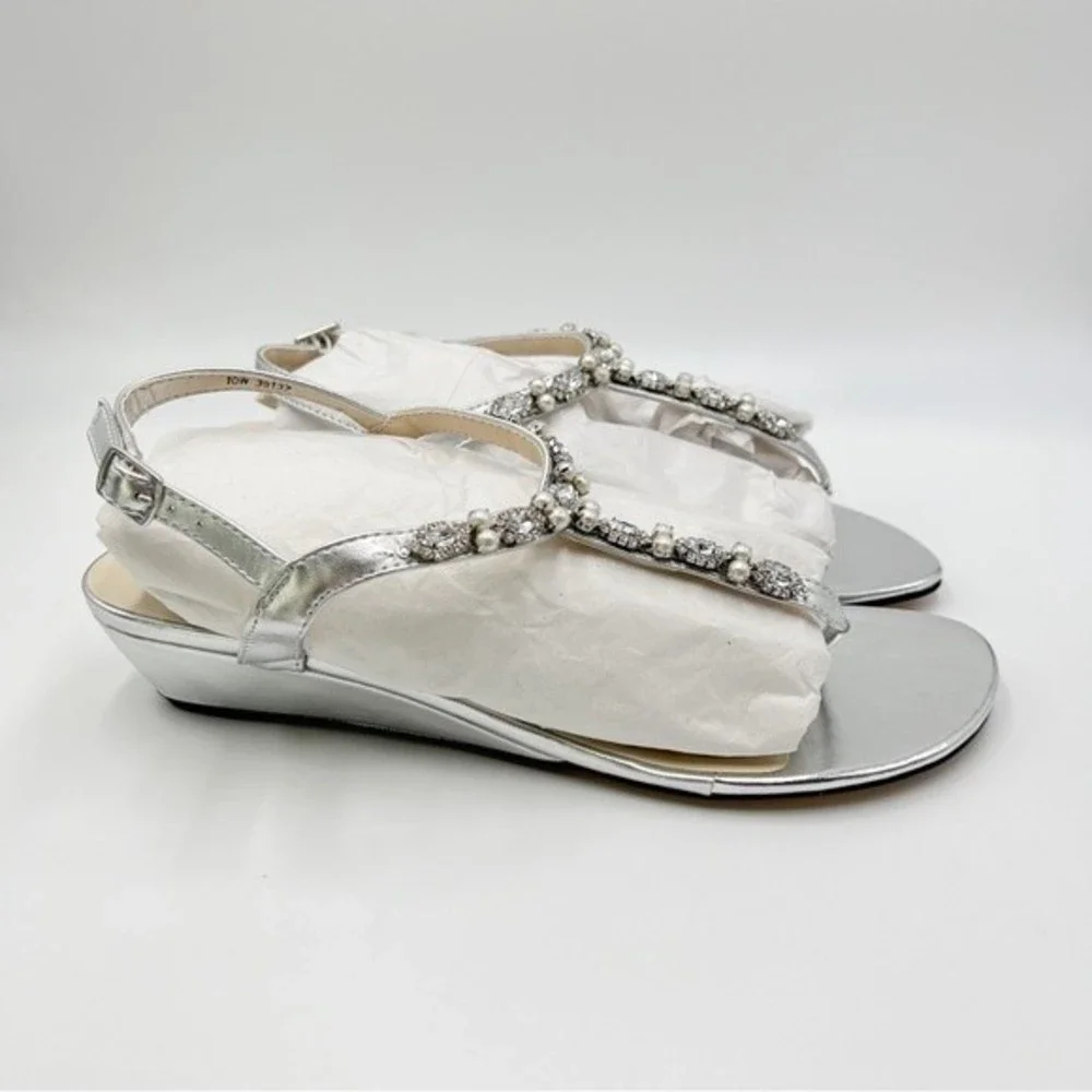 10W 10 W WIDE WIDTH Dyeables Women's Myra Jeweled Low Wedges Sandals Heels Shoes